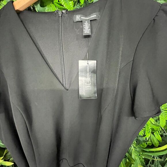 INC Women Dress 12 Black Sheath Tie Waist V Neck Flare Sleeve‎ NWT  0989 - Picture 10 of 11